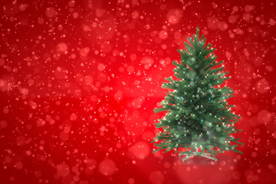 Christmas tree on red background with snow. 3D Render