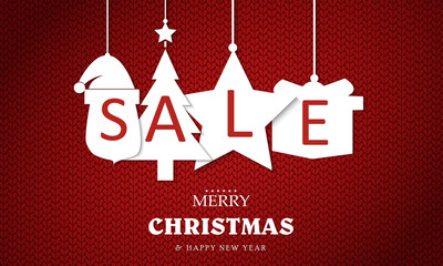 Christmas sale on red background. Christmas toys. Vector illustration