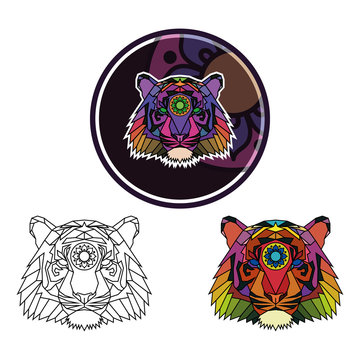 Geometric head tiger. Line Art.