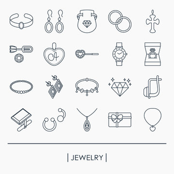Collection of jewelry outline icons