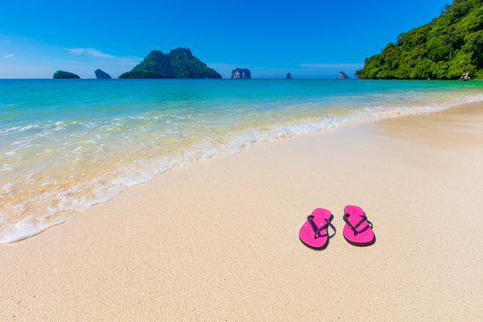 Pink Flip Flops On Shore At Aonang Beach