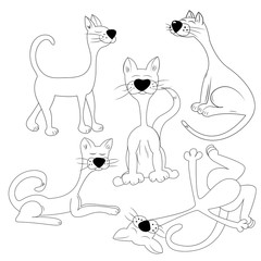 Vector cats. Hand drawn sketch. Page for coloring book. Doodle