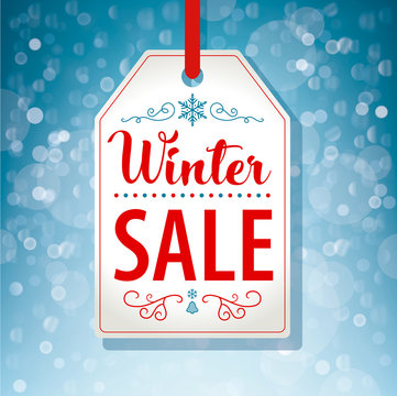 Winter Sale Tag Label On Blue Background - Vector