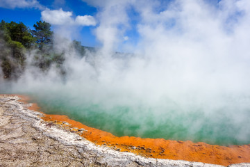 Champagne Pool hot lake in Waiotapu, Rotorua, New Zealand