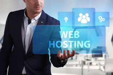 Business, Technology, Internet and network concept. Young businessman working on a virtual screen...