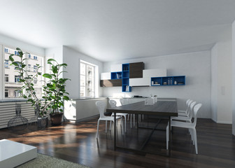 Modern spacious room with big table