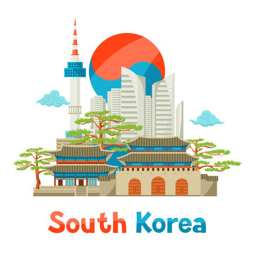 South Korea historical and modern architecture background design