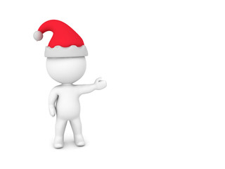3D Character wearing Santa Claus hat showing to the right