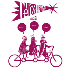 THE CYCLISTS THREE WISE MEN. MERRY CHRISTMAS AND A HAPPY NEW YEAR.
Postcard christmas dessing illustration.