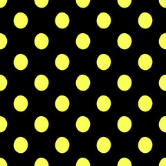 Seamless polka dots pattern vector background vintage retro abstract design colorful art with circle shapes black yellow