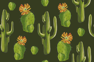 Watercolor pattern "Green cacti". Ideal image for applying on phone cases, bedding, T-shirts or furniture fabric. It is possible to use as a background for wrapping paper.	