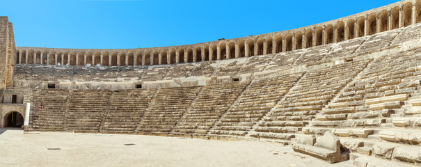 Ancient Roman amphitheater of Aspendos near Antalya. Travel in Turkey for historical and cultural...