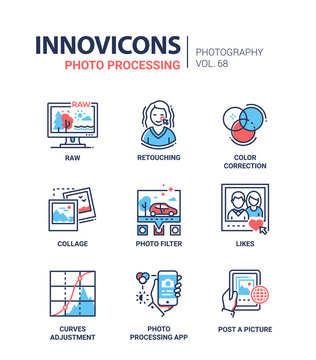 Photo processing - line design icons set