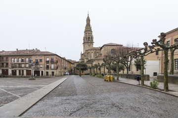 View of a large plaza in Santo Domingo de la Calzada, Rioja, Spain