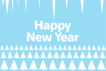 New Year and Christmas card. Fir-trees, icicles and place for text.