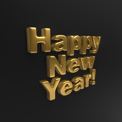 Gold Happy New Year Black Wall Background.