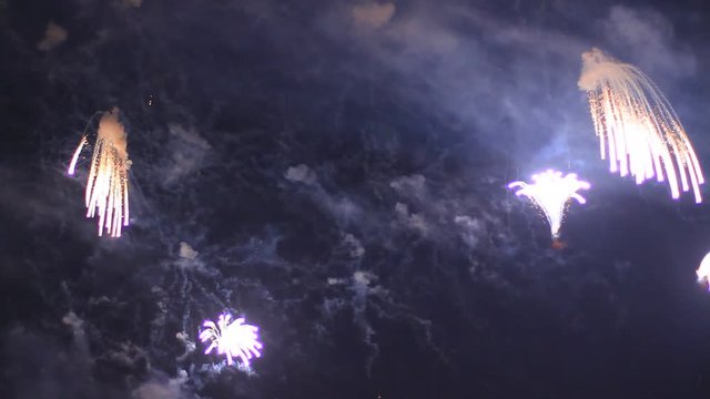 Colorful fireworks, full of fire and smoke. Amazing Fireworks