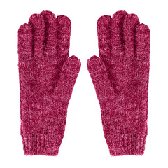 Red knitted woolen winter gloves isolated