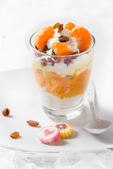 Dessert fruit yogurt Fresh fruit tangerine raisins