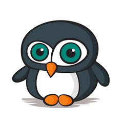 Cartoon little surprised penguin on white background. Vector illustration.