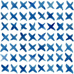 Fototapeta premium Blue ink hand drawn crosses. Seamless vector pattern