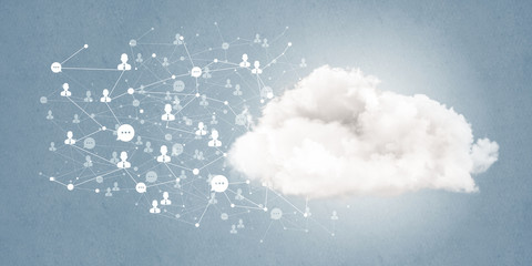 Lines and dots as networking idea drawn on blue background