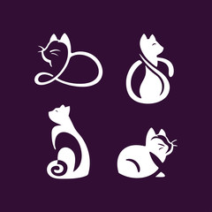 Set logo illustration cats, pet emblem design on black background