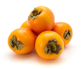 Persimmon Kaki isolated on white background five whole orange.