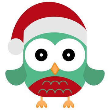 Owl in a Santa's red hat