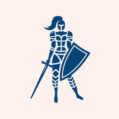 Modern vector professional logo emblem woman knight on pink background