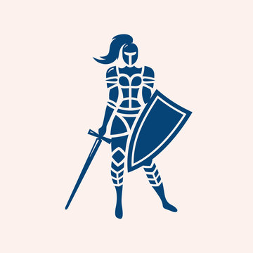 Modern vector professional logo emblem woman knight on pink background
