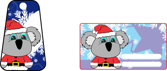 xmas cute koala claus´s costume cartoon gift card set in vector format 