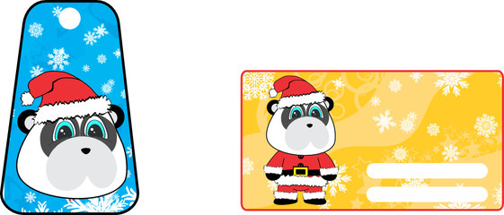 xmas cute panda teddy bear claus´s costume cartoon gift card set in vector format 