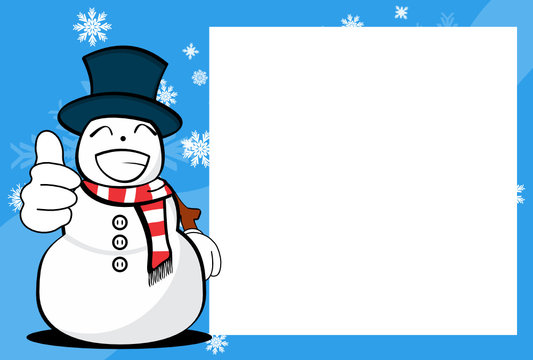 xmas happy snow man cartoon expression picture frame background in vector format 