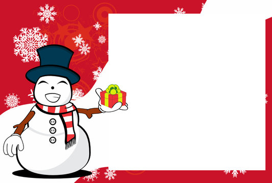 xmas funny snow man cartoon expression picture frame background in vector format 
