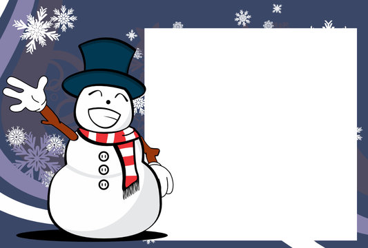 xmas funny snow man cartoon expression picture frame background in vector format 
