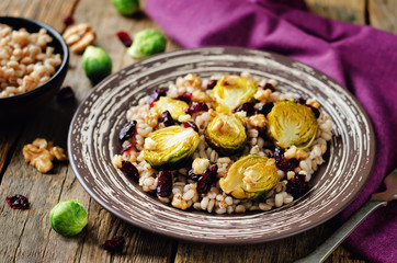 Roasted Brussels sprouts dried cranberries walnuts barley salad