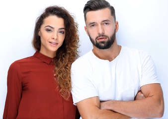 closeup of couple of modern young people