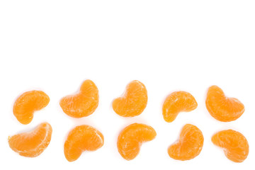 lobules tangerine with leaves isolated on white background with copy space for your text. Flat lay, top view.