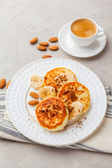 Cottage cheese pancakes, homemade syrniki 