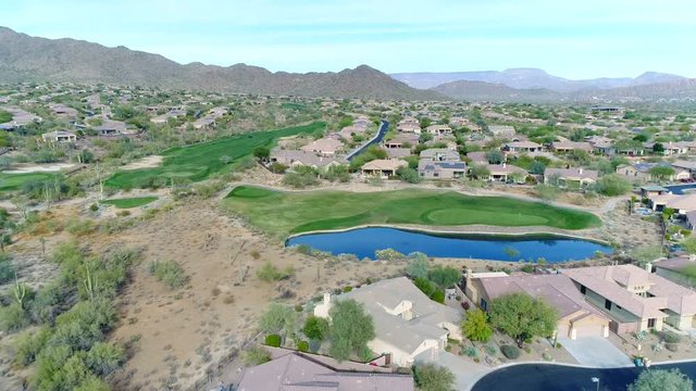 Aerial Northern Arizona Golf Course Green and Water Hazard