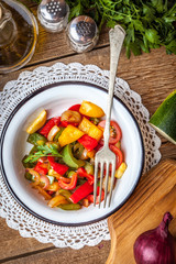 Ratatouille on a rustic table.