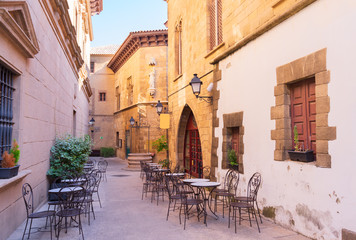 Fototapeta na wymiar Poble Espanyol street, traditional architecture site in Barcelona, Catalonia Spain