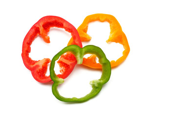 sliced sweet bell pepper isolated on white background. top view