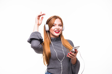 Selfie of ginger woman on white background