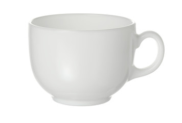 Empty white ceramic cup for tea or coffee, isolated on white background.