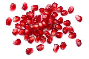 pomegranate seeds isolated on white background. top view. pomegranate berries.