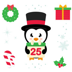 cartoon cute penguin with calendar christmas illustration