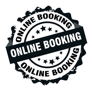 Online booking text black round stamp