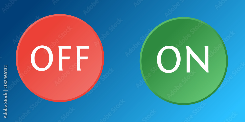 Poster flat simple illustration of buttons isolated on blue background. color icons buttons set with text i